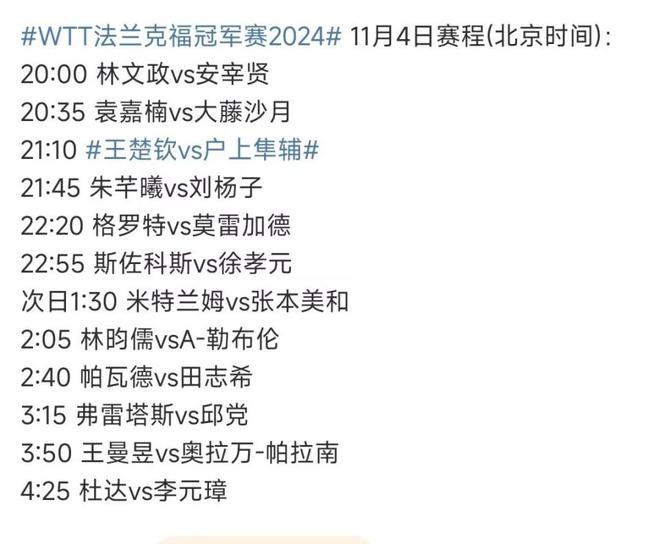 WTT法兰克福冠军赛11月4日+11月5日赛程表+央视选择性直播威廉希尔(图2)